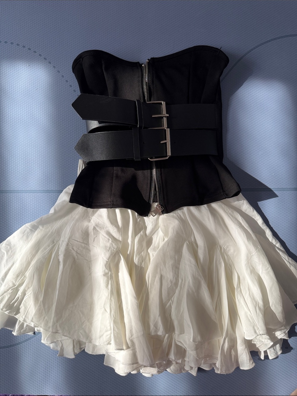 Black Strap Corset Top with White Tulle Skirt